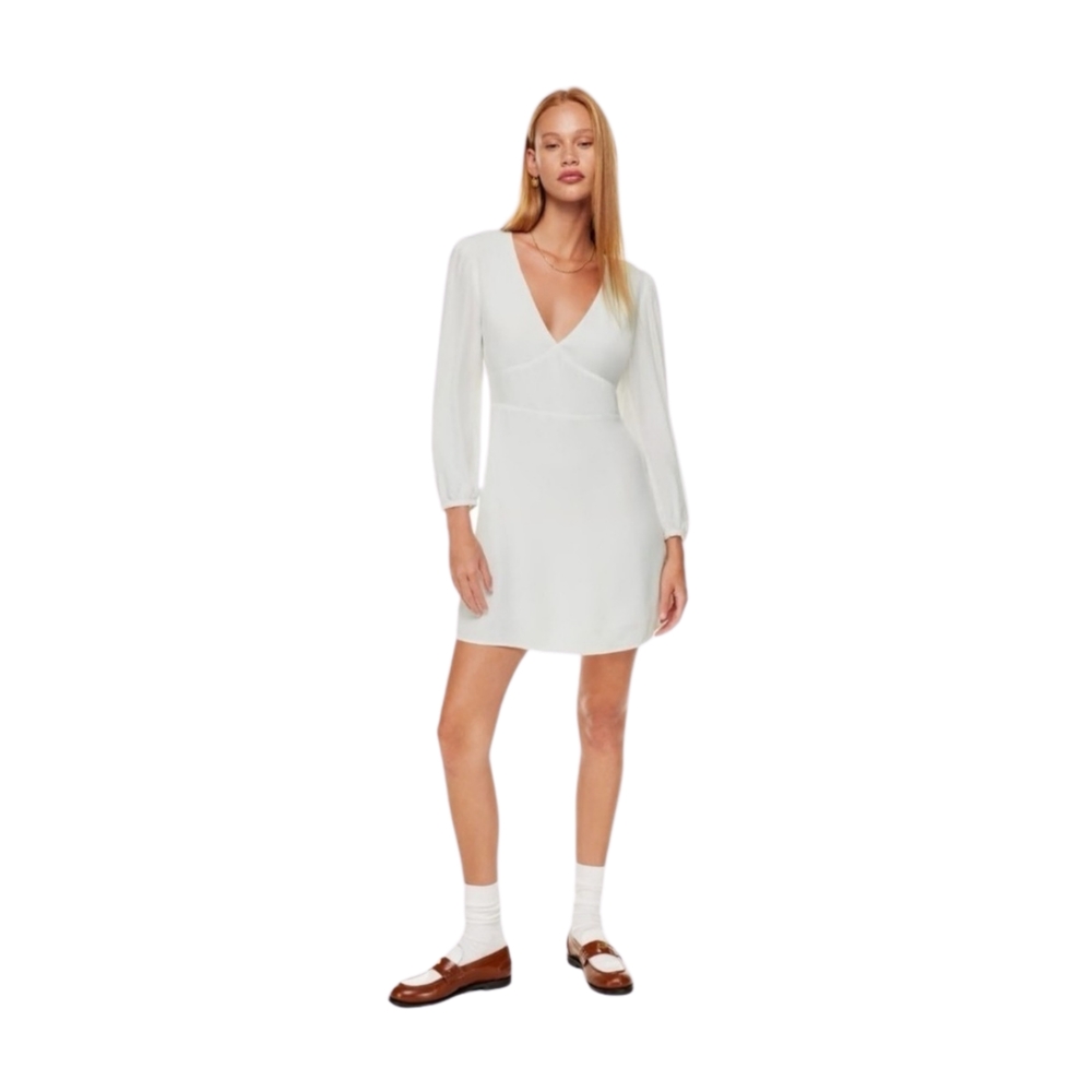 Wilfred Grayson Long Sleeve White V-Neck Dress Size 16